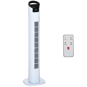 HOMCOM Ventilador de Torre 50W con Mando a Distancia 3 Velocidades Pantalla Temporizador y Oscilante 70° Ø20x78,5 cm Blanco