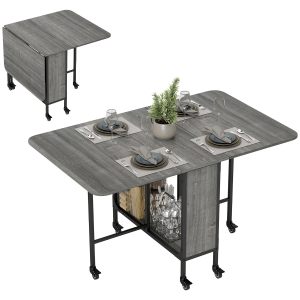 HOMCOM Masă de dining pliabilă pentru maximum 6 persoane, cu raft, din lemn și metal, 130x80x74 cm, gri