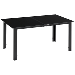 Outsunny Gartentisch für 6 Personen, wetterbeständig, gehärtetes Glas, Terrassentisch, 150 cm x 90 cm x 74 cm, Schwarz