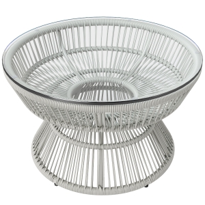 Outsunny Table basse de jardin ronde, table d'appoint en résine aspect rotin et plateau verre trempé Ø 60 x 37H cm
