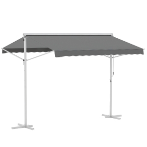 Outsunny Standmarkise Gartenmarkise Markise mit Faltarm Kurbel Terrasse Grau 3x3m