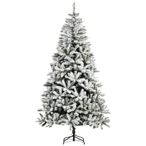 HOMCOM Árvore de Natal Artificial 225 cm com Neve Ignífugo com 1300 Ramos Folhas de PVC Base Dobrável Verde