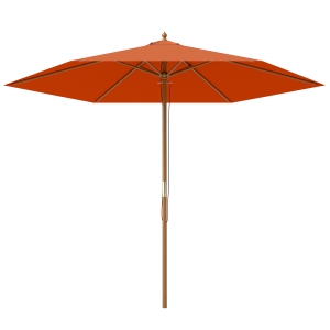 Outsunny 2.5m Wood Garden Parasol Sun Shade Patio Outdoor Wooden Umbrella Canopy, Table Market Umbrella with Vent, 38mm Pole, Rope Pulley Mechanism, Orange