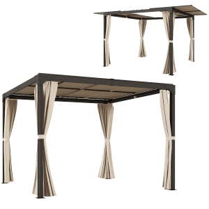 Outsunny Gazebo Pergola con Tende Laterali e Tetto Apribile in Alluminio e Acciaio, 3x3m, Beige