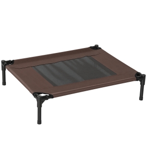 PawHut Cama Elevada para Perros Gatos Portátil Cama para Mascotas con Zona de Malla Transpirable y Tela Oxford para Interior Exterior 76x61x18 cm Marrón