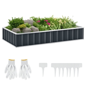 Outsunny Huerto Urbano Arriate de Jardín de Acero Incluye Guantes Jardinera Exterior Rectangular para Cultivos Plantas Flores para Terraza Balcón Exterior 174x90x30 cm Gris