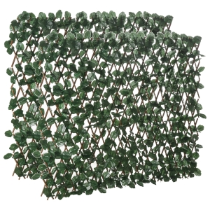 Outsunny Valla de Enrejado Expandible de 2 Piezas con Hojas 295x70 cm Seto Artificial de Mimbre para Jardín Balcón Verde