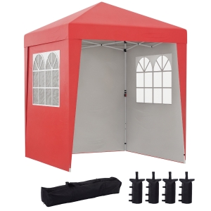 Outsunny Tonnelle Pop-Up Rouge UV30+ 3 Parois Réglable