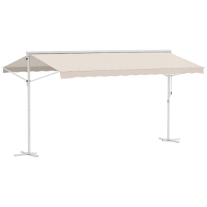 Outsunny Standmarkise Markise 4,5 x 3,4m Terrassenüberdachung Gartenmarkise mit Faltarm Kurbel Terrasse Creme Alu Metall