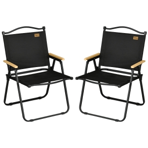 Outsunny Set 2 Sillas de Jardín Plegables con Reposabrazos Sillas para Camping y Playa en Tela Oxford y Acero 54x59x78 cm Negro