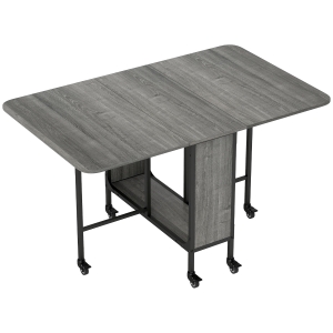 HOMCOM Masă de dining pliabilă pentru maximum 6 persoane, cu raft, din lemn și metal, 130x80x74 cm, gri