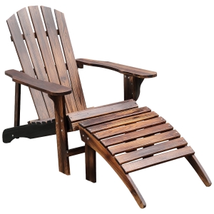 HOMCOM Fauteuil de Jardin Adirondack Chaise Longue Chaise Plage avec Tabouret Bois de sapin