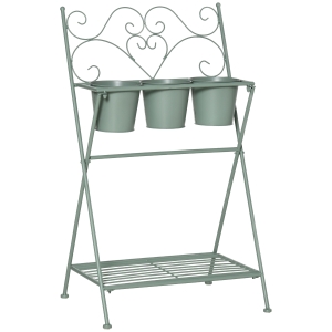 Outsunny Soporte de Metal para Plantas Plegable con 3 Macetas Incluidas y Estante Inferior Porta Macetero Decorativo de Flores para Interiores y Exteriores 47x37x78,5 cm Verde