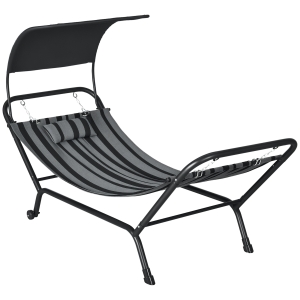 Outsunny Chaise longue bain de soleil transat en acier et polyester avec auvent coussin et roulettes dim. 240L x 92l x 148H cm