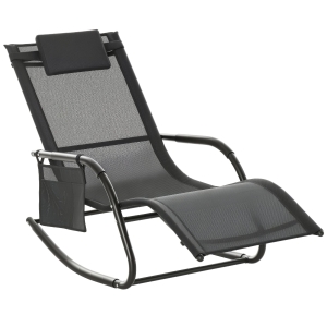 Outsunny Schaukelstuhl Schwingsessel Gartenstuh Schaukelliege Metall Mesh Schwarz+Hellgrau 150 x 62 x 88 cm