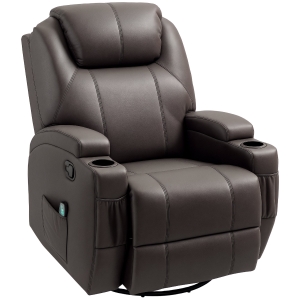 HOMCOM Fotoliu Rabatabil Manual, Fotoliu Electric Rotativ cu Telecomandă și Suport pentru Picioare, 84x92x109 cm, Maro