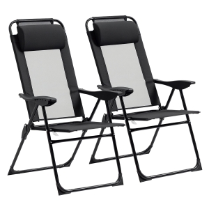 Outsunny Lot de 2 chaises de jardin set basic de 2 chaises pliantes chaise de camping chaise de balcon accoudoir dossier réglable en 5 positions oreiller amovible fourni tissu oxford textilène noir