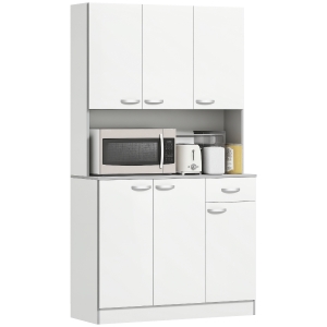 HOMCOM Buffet de cuisine armoire de cuisine contemporaine multi-rangements 6 portes 1 tiroir + grand plateau dim. 101L x 39l x 180H cm panneaux particules blanc gris
