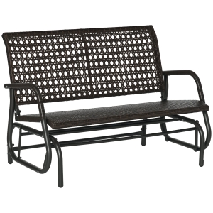 Outsunny Polyrattan Schaukelstuhl 2-Sitzer Gartenbank mit Rückenlehne Schaukelbank für 2 Personen Gartenschaukel Outdoor Bank Sitzbank für Garten Terrasse Park 70 x 120 x 84 cm Braun