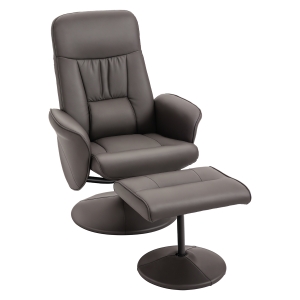 HOMCOM Poltrona Relax com Apoio para os Pés Estofada em PU Poltrona Relax Reclinável até 145° e Giratório 360° com Encosto Ajustável para Sala de Estar Dormitório Escritório 81x81x105cm Marrom
