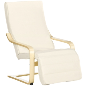 HOMCOM Sillón de Salón con Reposapiés Ajustable Silla Relax Butaca Tapizado en Tela para Oficina Dormitorio 66,5x94x100cm Crema