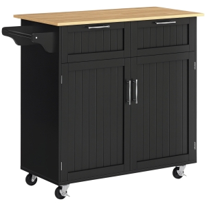 HOMCOM Carrello Cucina in Legno con Armadietto 2 Cassetti Nero
