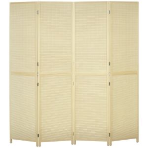 HOMCOM Paravento per Interno Pieghevole a 4 Ante, Divisorio in Bambù di Rattan, 180x1.6x180 cm