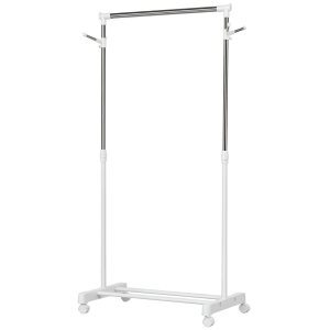 HOMCOM Estante de Ropa Perchero Estándar de Barra Altura Ajustable Portátil con Estante Inferior sobre Ruedas Tubería de Acero 68,5x42x87-145 cm Blanco Plata
