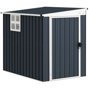 Outsunny 4 x 6ft Garden Metal Shed, Outdoor Storage Shed with Window, 2 Vents and Lockable Door, Dark Grey
