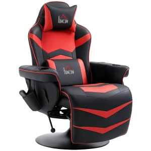 HOMCOM Gamingsessel, Massagefunktion, neigbare Lehne, Fußstütze, bis 120 kg, Stahlrahmen, Kunstleder, Rot