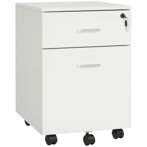Vinsetto Cajonera de Oficina con Ruedas Mueble Archivador con 2 Cajones para Documentos en Tamaño A4 Cerradura 40x49x58 cm Blanco