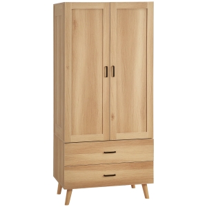 HOMCOM Armoire Vêtements 2 Portes 2 Tiroirs Blanc