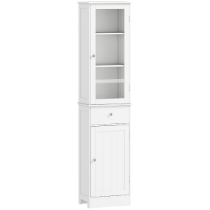 kleankin Bathroom Storage Cabinet with 3-tier Shelf Drawer Door, Floor Cabinet Free Standing Tall Slim Side Organizer Shelves, White