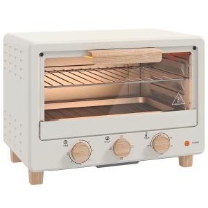 HOMCOM Horno Sobremesa de 16L 1400W Horno Eléctrico con Puerta de Vidrio Temporizador y Temperatura Ajustables hasta 230℃ Crema