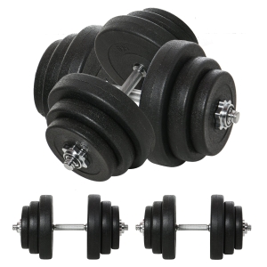HOMCOM Juego de Mancuernas Pesas de Fitness Total 40 kg 4x5 kg 4x2,5 kg 4x1,5 kg Ajustable Profesionales Gimnasio Doméstico y Musculación con 2 Barras Ø25x450 mm Acero y Discos