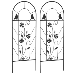 Outsunny 2er-Set Metallspalier, mit Vogel- und Kleeverzierung, für Garten & Terrasse, schwarz, 38 x 98 cm