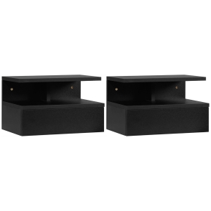 HOMCOM Juego de 2 Mesitas de Noche Flotantes Mesitas de Noche Colgantes con 1 Cajón y Estante Abierto para Dormitorio 35x32x22,5 cm Negro