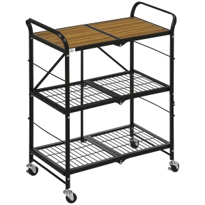 HOMCOM Küchenwagen im Industriedesign, mit 3 Regalen, Mehrzweckwagen, Servierwagen, 4 Räder, klappbar, Braun + Schwarz
