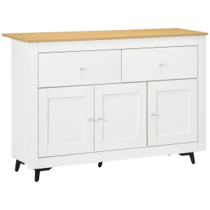 HOMCOM Aparador con 2 Cajones 3 Puertas Estante Ajustable Mueble Auxiliar de Cocina 117x35x80 cm Blanco