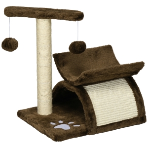 Pawhut Essentiële PawHut Kleine Krabpaal met Tunnel en Speelballen voor Katten, Bruin