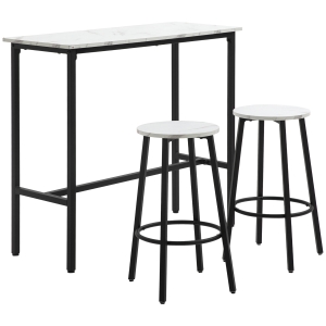 HOMCOM Set Masă și 2 Scaune de Bar din PAL, MDF și Oțel, 100x40x90 cm, Alb și Negru