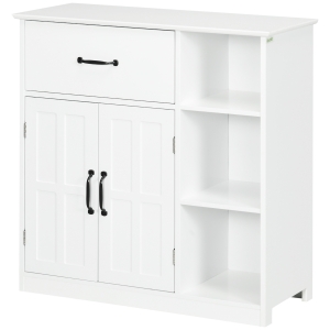 kleankin Meuble salle de bain, armoire salle de bain sur pied avec double porte, tiroir, compartiments ouverts, 80x34x81cm, blanc