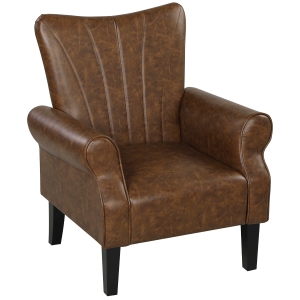 HOMCOM Upholstered Accent Armchair Wood Legs Brown