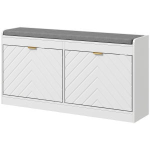 HOMCOM Schuhbank, Schuhschrank, gepolsterte Sitzbank, klappbare Schublade, Muster, 106 x 24 x 52,5 cm, weiß