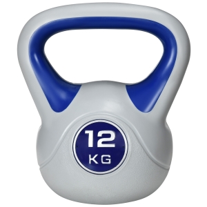 SPORTNOW Kugelhantel, Kettlebell, 12 kg, fond plat, grande prise, revêtement en plastique, bleu, 24 x 17 x 28 cm