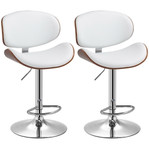 HOMCOM Lot de 2 chaises de bar tabouret hauteur réglable revêtement synthétique 53 x 52 x 92-112 cm blanc