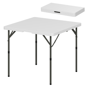 Outsunny Table de pique-nique, Table de camping pliante, réglable en hauteur, pour fêtes de jardin, camping, plastique, métal, Blanc