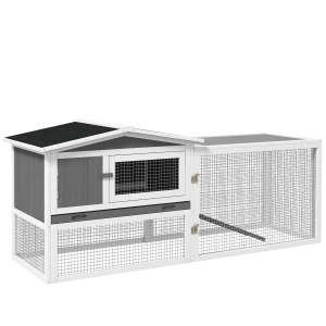 PawHut Cage Lapins Bois 156x58x68cm Toit Asphalte Gris Clair