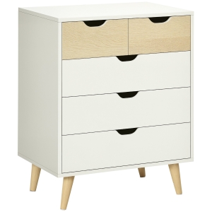 HOMCOM Commode 5 Tiroirs Bois Blanc 60x40x77,5cm