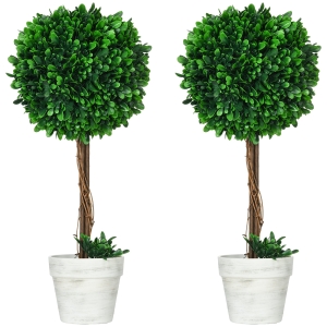 Homcom Set 2 Plante Artificiale – Frunze de Santal, Design Bila Decorativa
